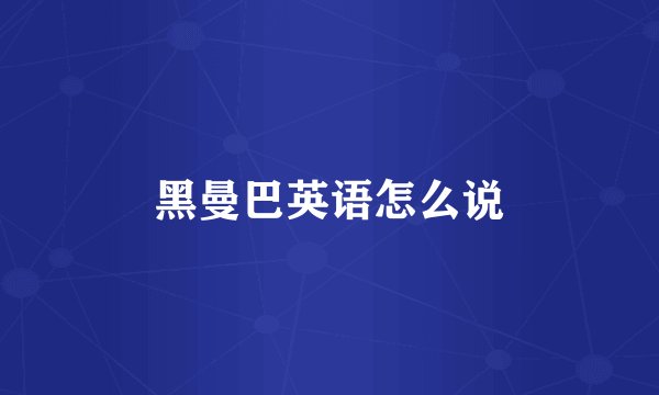 黑曼巴英语怎么说