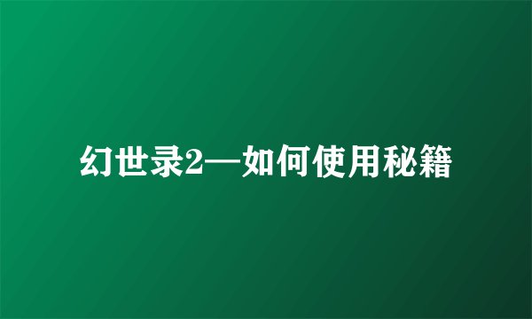 幻世录2—如何使用秘籍