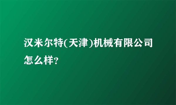 汉米尔特(天津)机械有限公司怎么样?