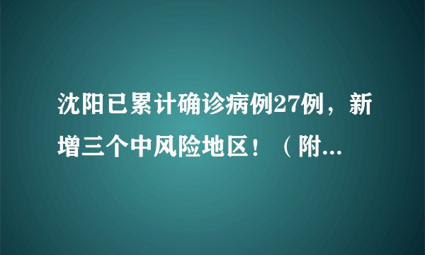 沈阳已累计确诊病例27例，新增三个中风险地区！（附16个中风险区完全名单）