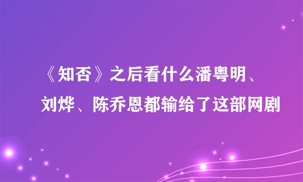 《知否》之后看什么潘粤明、刘烨、陈乔恩都输给了这部网剧