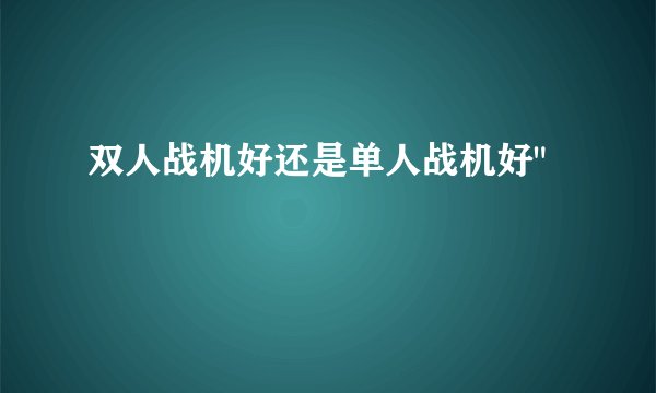 双人战机好还是单人战机好