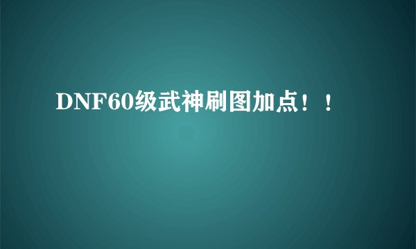 DNF60级武神刷图加点！！