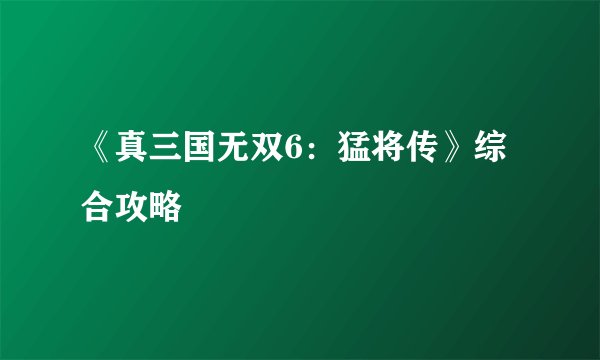 《真三国无双6：猛将传》综合攻略