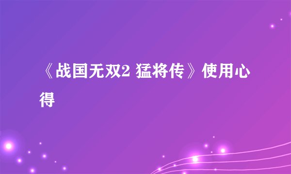 《战国无双2 猛将传》使用心得