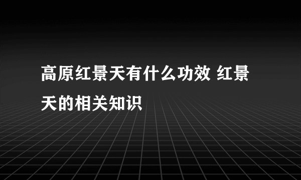 高原红景天有什么功效 红景天的相关知识