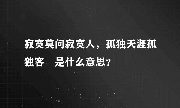 寂寞莫问寂寞人，孤独天涯孤独客。是什么意思？