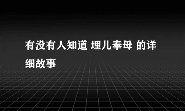 有没有人知道 埋儿奉母 的详细故事