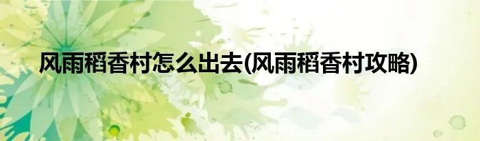 风雨稻香村怎么出去(风雨稻香村攻略)