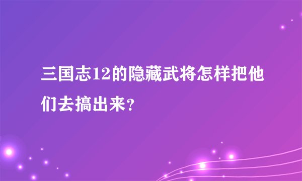 三国志12的隐藏武将怎样把他们去搞出来？