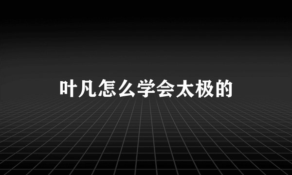 叶凡怎么学会太极的
