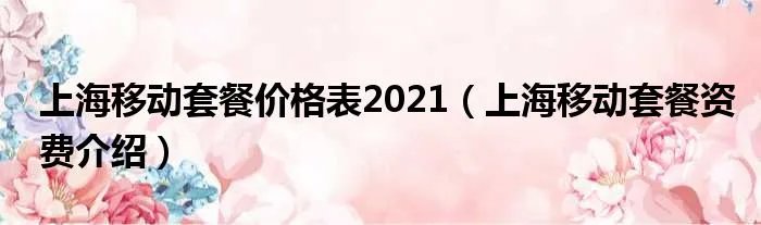 上海移动套餐价格表2021（上海移动套餐资费介绍）