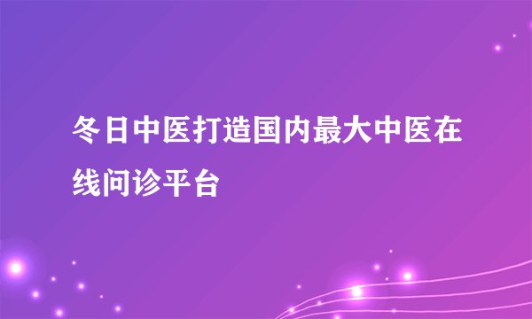 冬日中医打造国内最大中医在线问诊平台