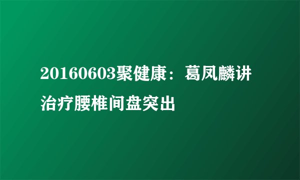 20160603聚健康:葛凤麟讲治疗腰椎间盘突出