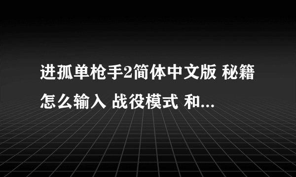 进孤单枪手2简体中文版 秘籍怎么输入 战役模式 和 生存模式 都怎么输入啊 在哪里输入都不知道 怎么玩