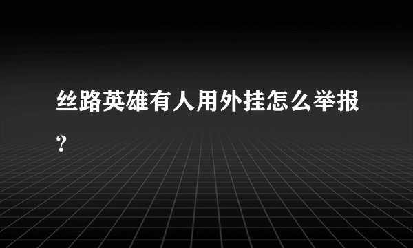 丝路英雄有人用外挂怎么举报？