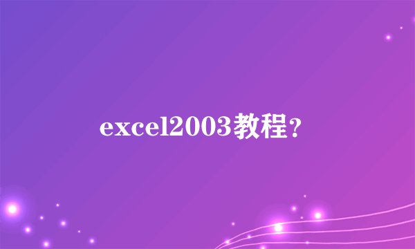 excel2003教程？